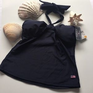 Navy Halter Tankini Top with American Flag Detail -